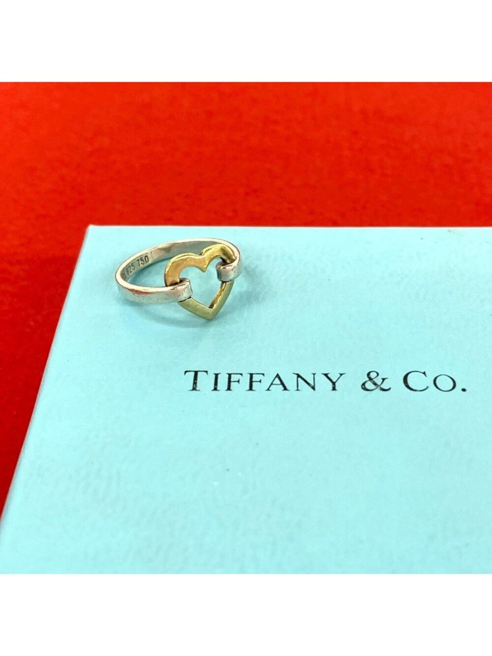 Tiffany & Co Open Heart Ring 925 Sterling Silver Gold